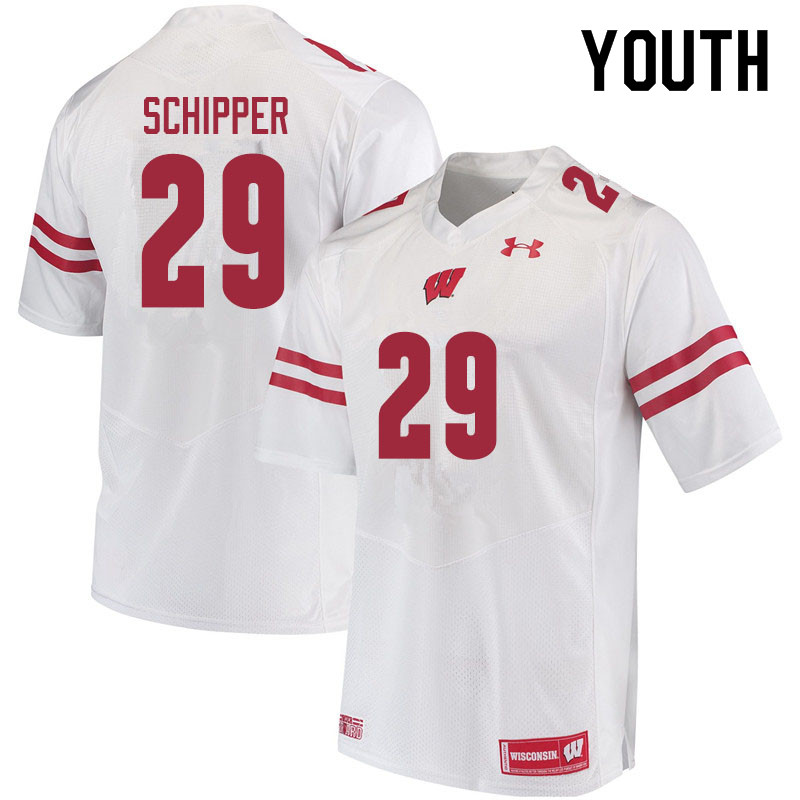 Wisconsin Badgers Youth #29 Brady Schipper NCAA Under Armour Authentic White College Stitched Football Jersey EA40M17BK